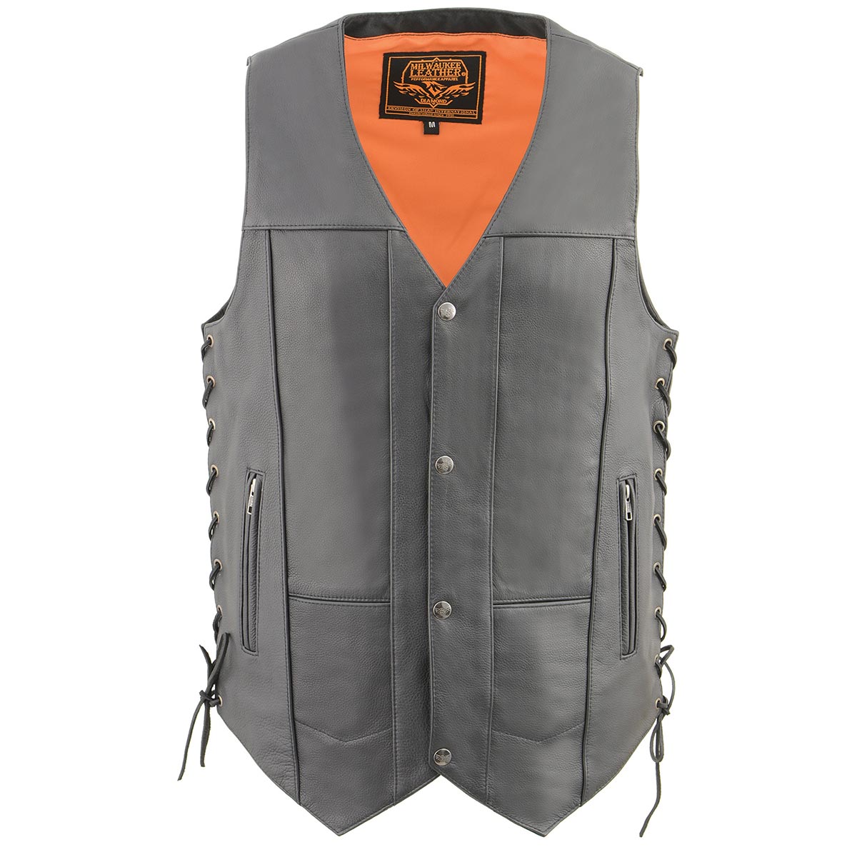 Milwaukee Leather MLM3541 Men's Roulette Black Premium Leather 10 Pocket Motorcycle Vest w/ Cool-Tec Leather Treatment