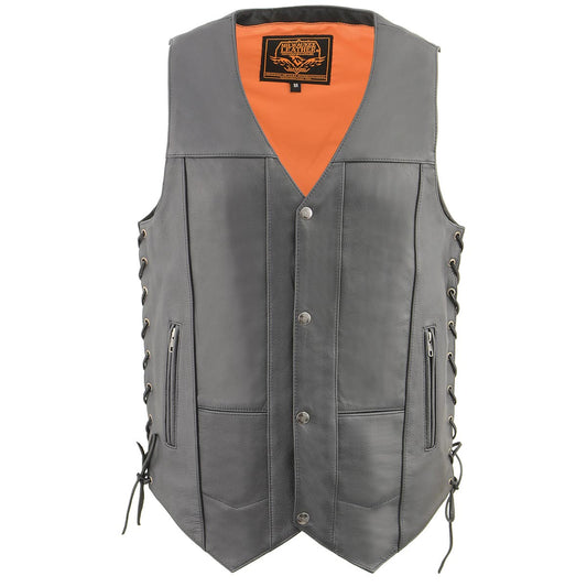 Milwaukee Leather MLM3541 Men's Roulette Black Premium Leather 10 Pocket Motorcycle Vest w/ Cool-Tec Leather Treatment
