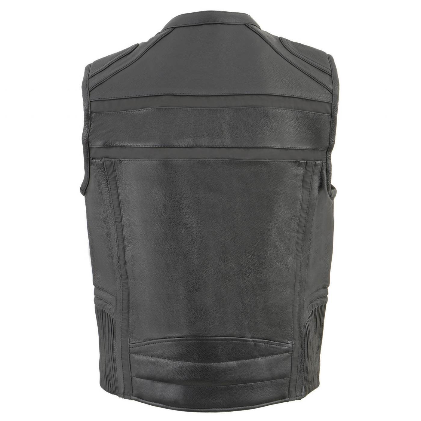 Milwaukee Leather MLM3560 Men's Black Leather Vest - Reflective Piping Elasticized Waist Open Neck Motorcycle Vest