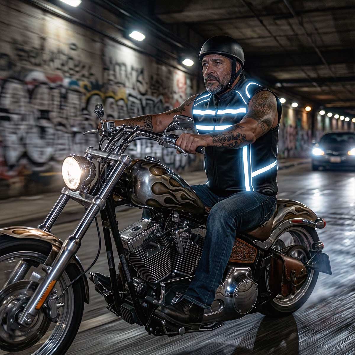 Milwaukee Leather MLM3560 Men's Black Leather Vest - Reflective Piping Elasticized Waist Open Neck Motorcycle Vest