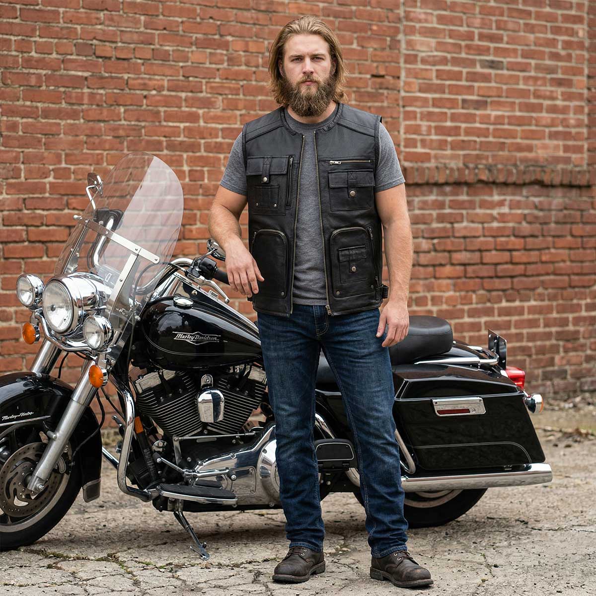 Milwaukee Leather MLM3580 Men's Black ‘Super Utility-Multi Pocket Vest’ Motorcycle Biker Leather Vest