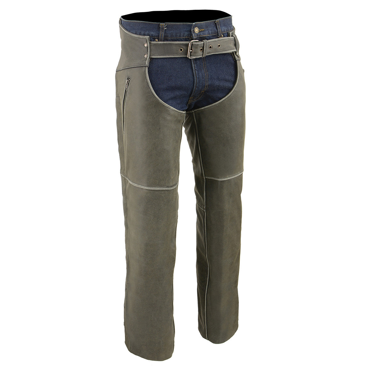 Milwaukee Leather MLM5536 Men's Vintage Grey Slate Leather Chaps with Deep Thigh Pockets