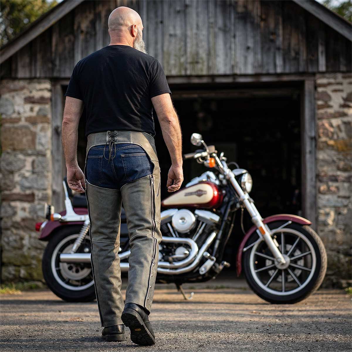 Milwaukee Leather Chaps for Men's Vintage Grey Slate Leather - Deep Zipped Thigh Pockets Motorcycle Chap - MLM5536