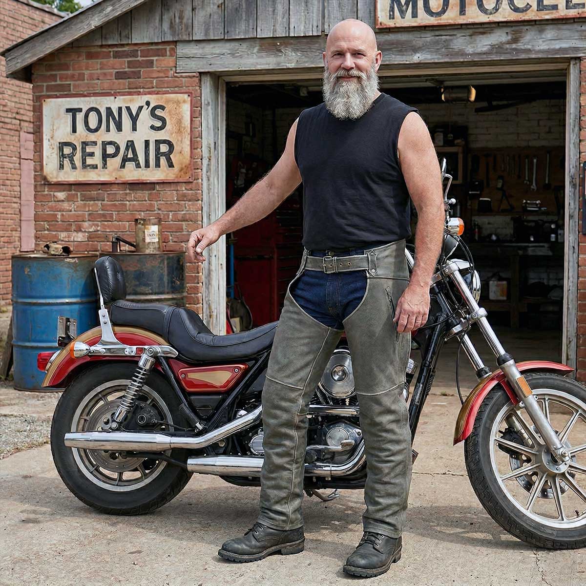 Milwaukee Leather Chaps for Men's Vintage Grey Slate Leather - Deep Zipped Thigh Pockets Motorcycle Chap - MLM5536