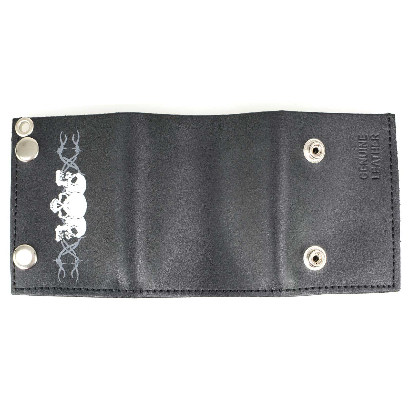 Milwaukee Leather MLW7836 Men's 4” Leather “Triple Skull” Tri-Fold Wallet w/ Anti-Theft Stainless Steel Chain