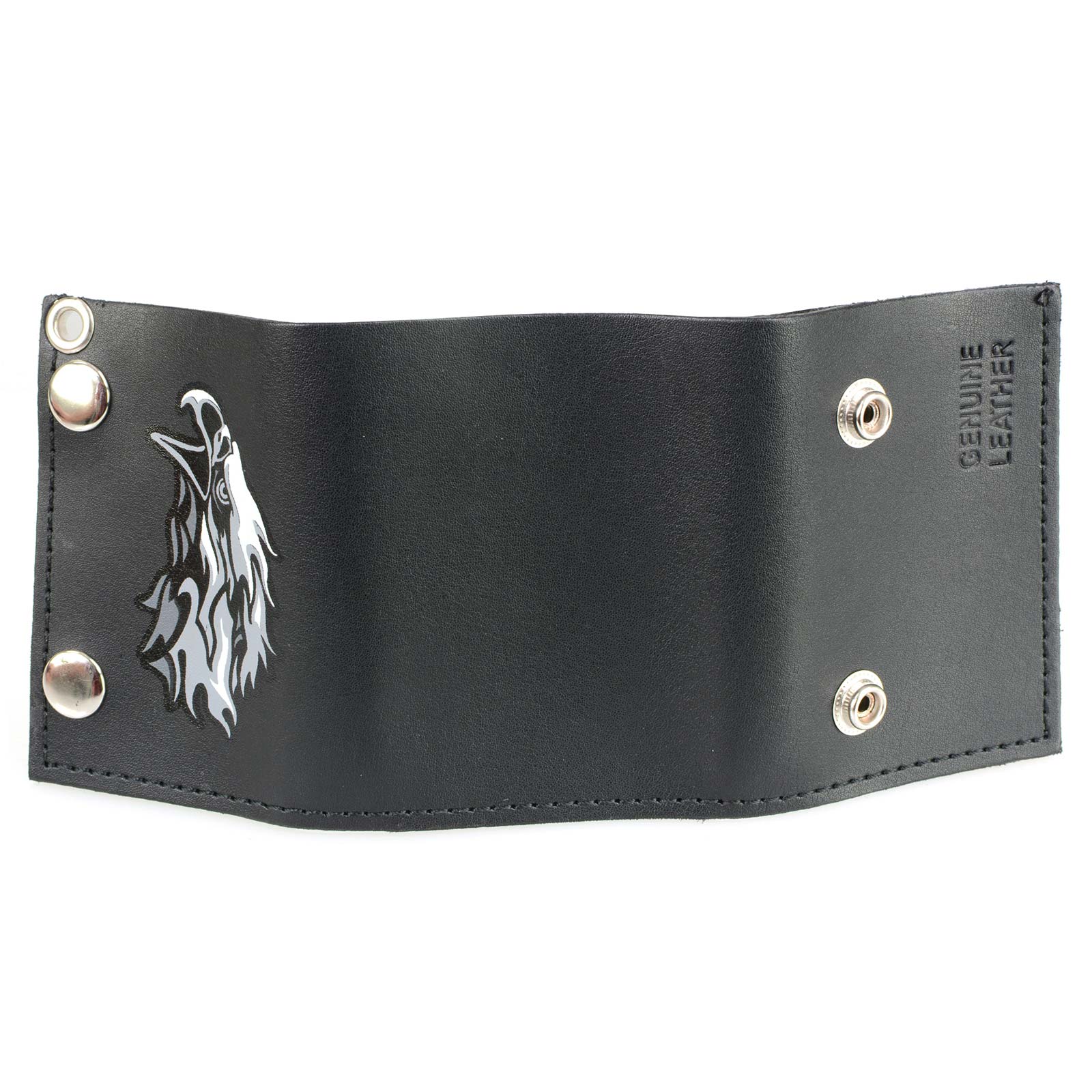 Milwaukee Leather MLW7838 Men's 4” Leather “Flaming Eagle” Tri-Fold Wallet w/ Anti-Theft Stainless Steel Chain