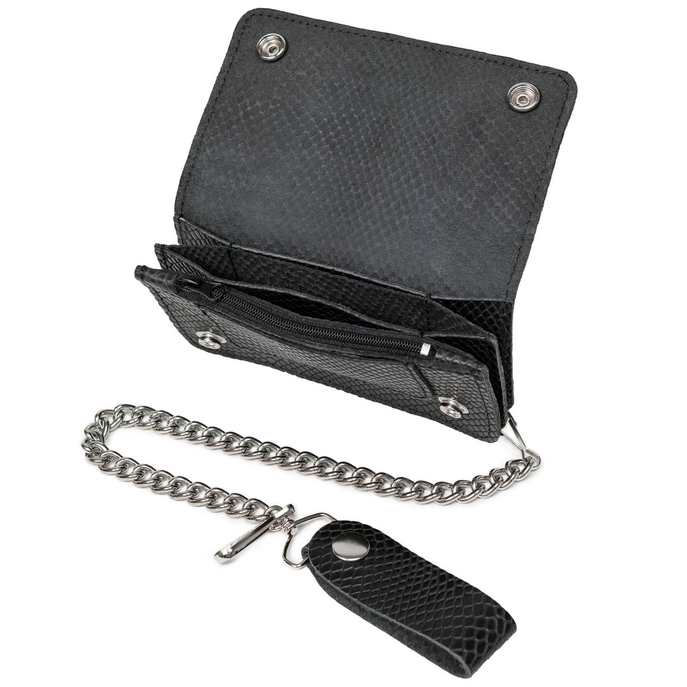 Milwaukee Leather Black Full-Grain Snake-Stamped Biker Chain Wallet - MLW7848