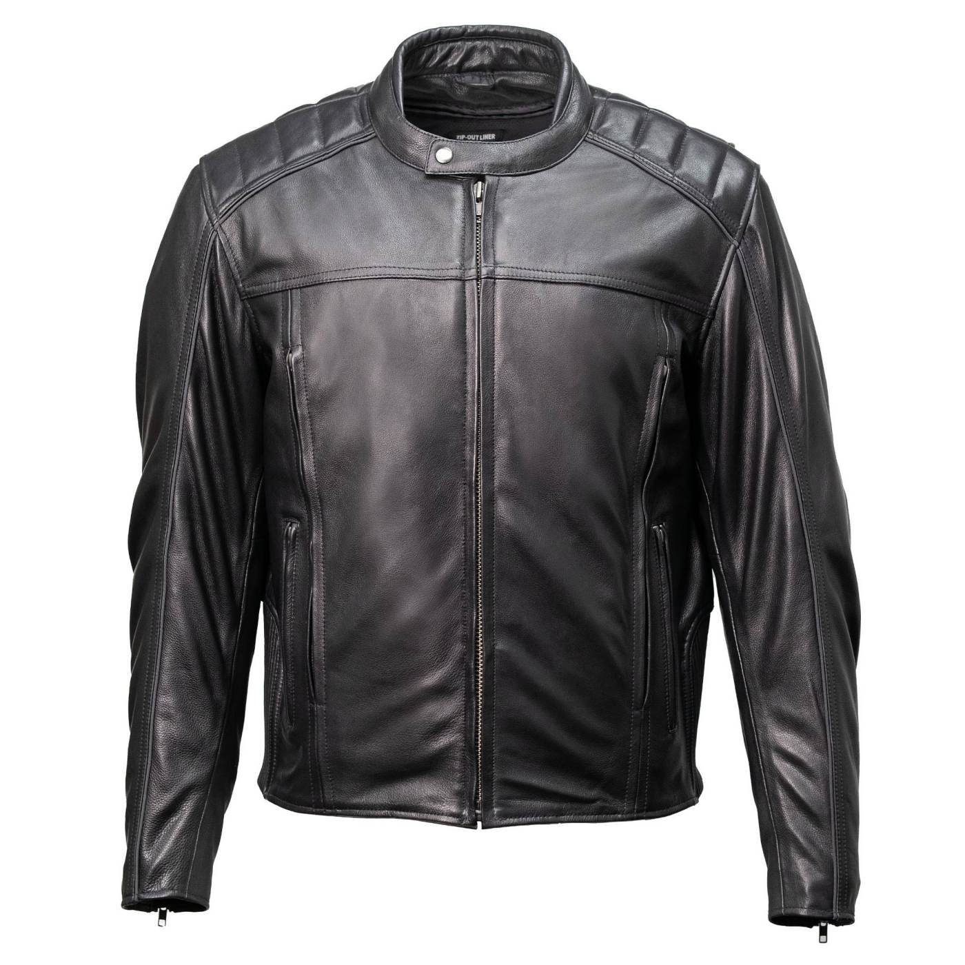 Milwaukee Motorcycle Clothing Co. Men's Top-Spot Scooter Style Black Leather Jacket w/  Reflective Piping MMC10007