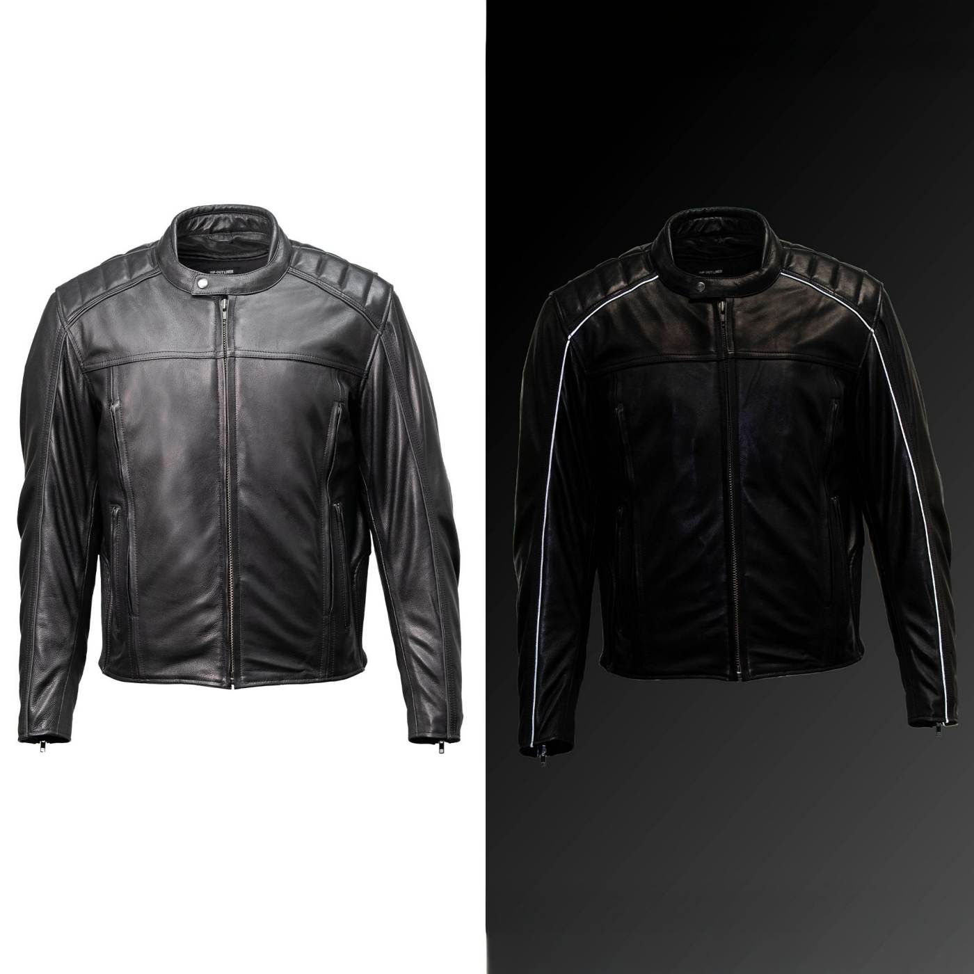 Milwaukee Motorcycle Clothing Co. Men's Top-Spot Scooter Style Black Leather Jacket w/  Reflective Piping MMC10007