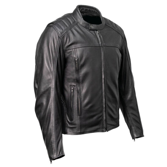 Milwaukee Motorcycle Clothing Co. Men's Top-Spot Scooter Style Black Leather Jacket w/  Reflective Piping MMC10007