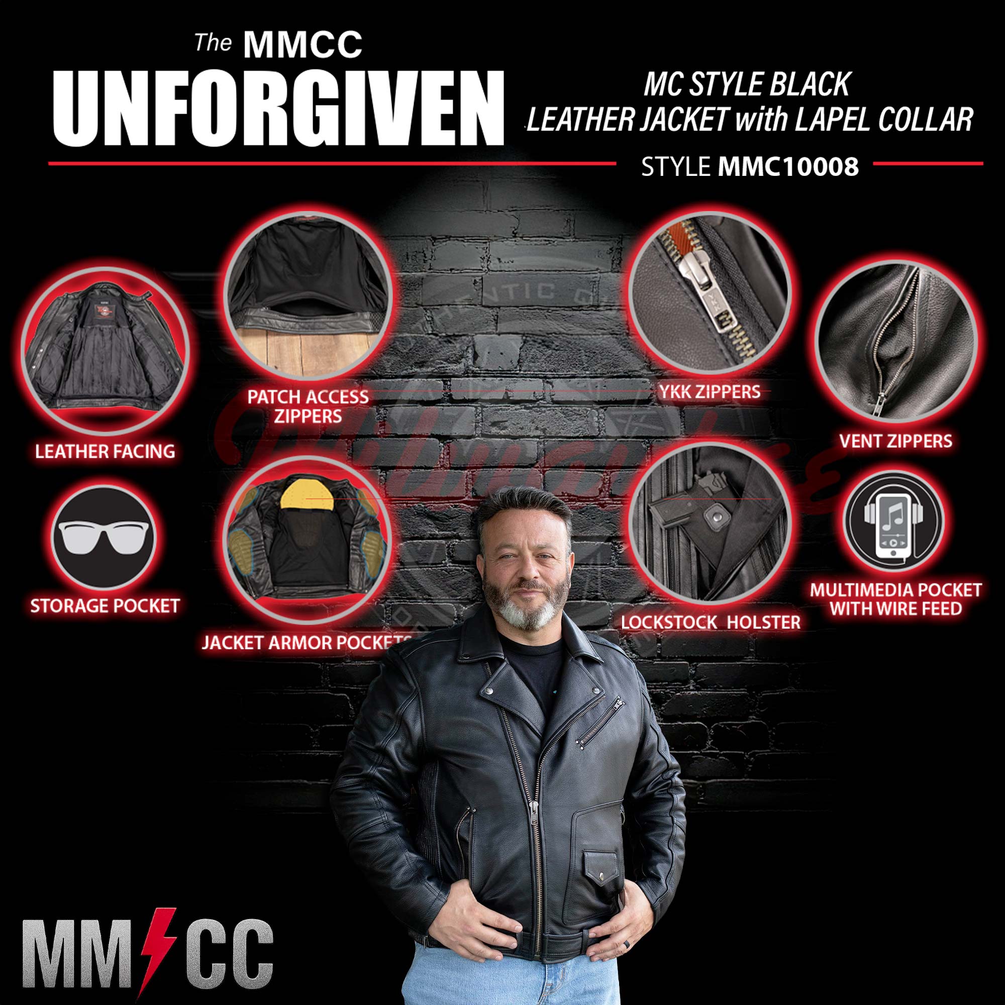 MMCC Men's Unforgiven Leather Motorcycle Jacket - MMC10008