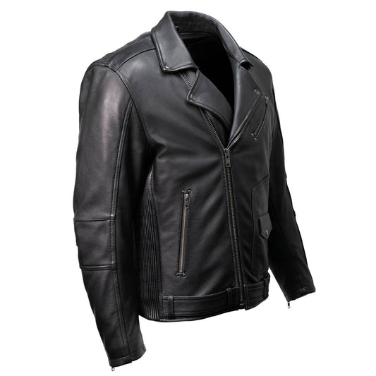Milwaukee Motorcycle Clothing Co. Men's Unforgiven MC Style Black Leather Jacket w/ Lapel Collar MMC10008