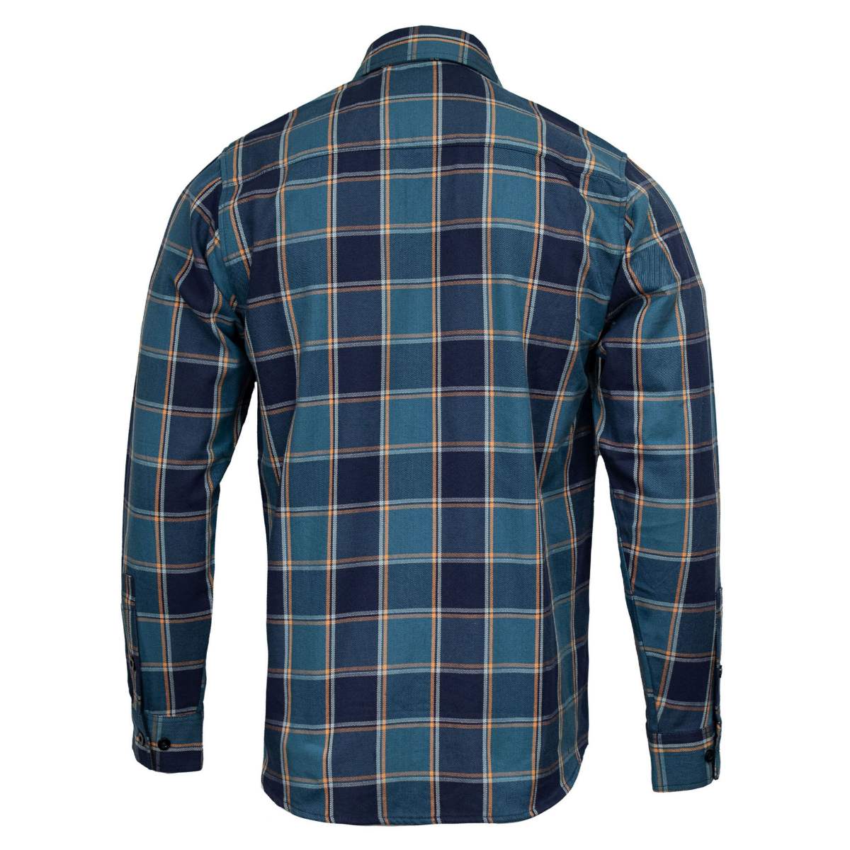 MMCC The Kraken Men's Blue Teal Orange Plaid Flannel Shirt - 100% Cotton Long Sleeve Button-Up - MMC11600