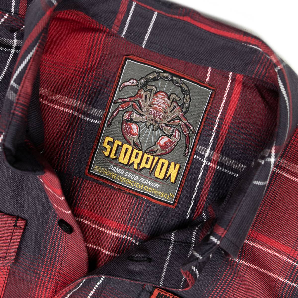 MMCC Scorpion Men's Red Black White Plaid Flannel Shirt - 100% Cotton Long Sleeve Button-Up - MMC11601