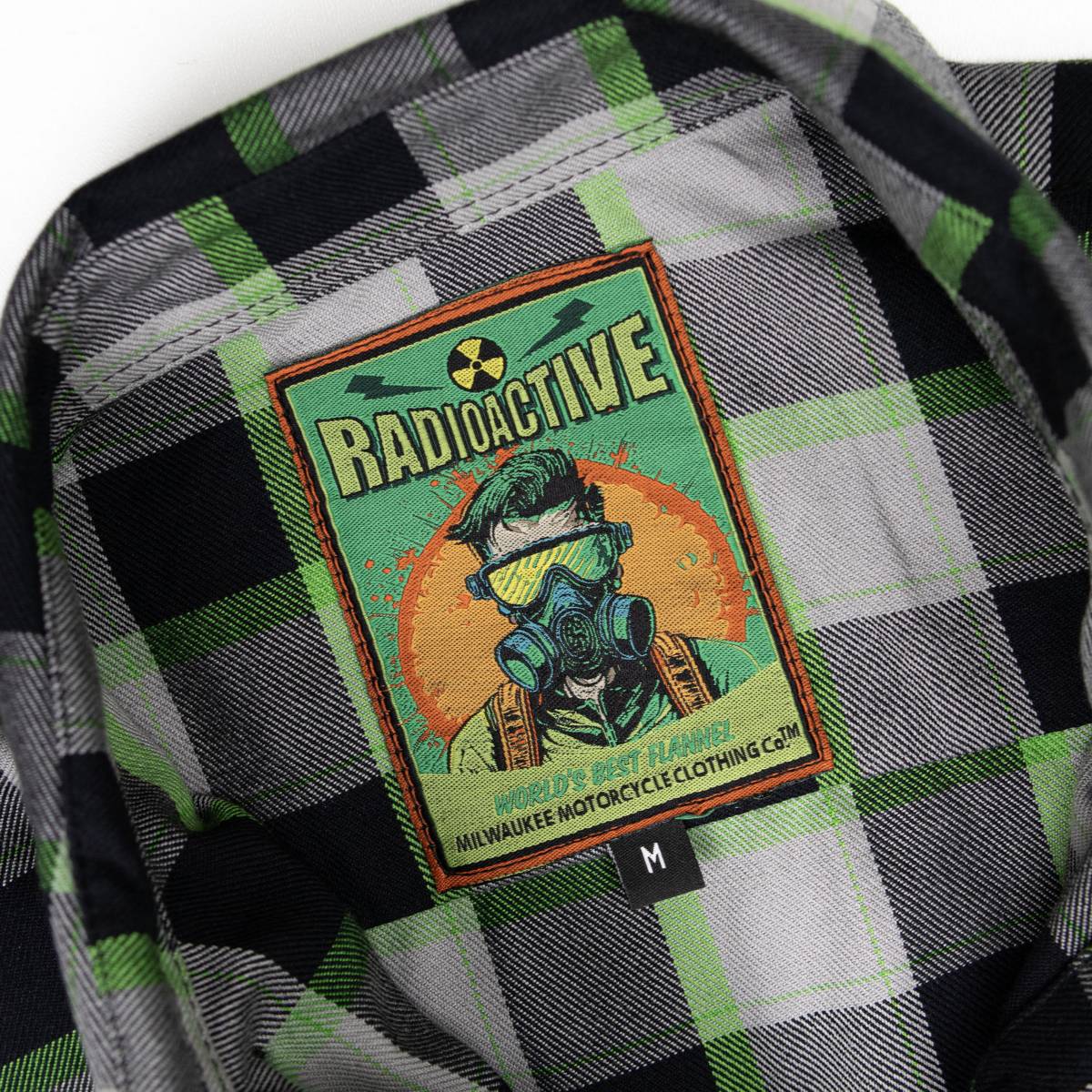 MMCC Radioactive Men's Black Gray Green Plaid Flannel Shirt - 100% Cotton Long Sleeve Button-Up - MMC11602