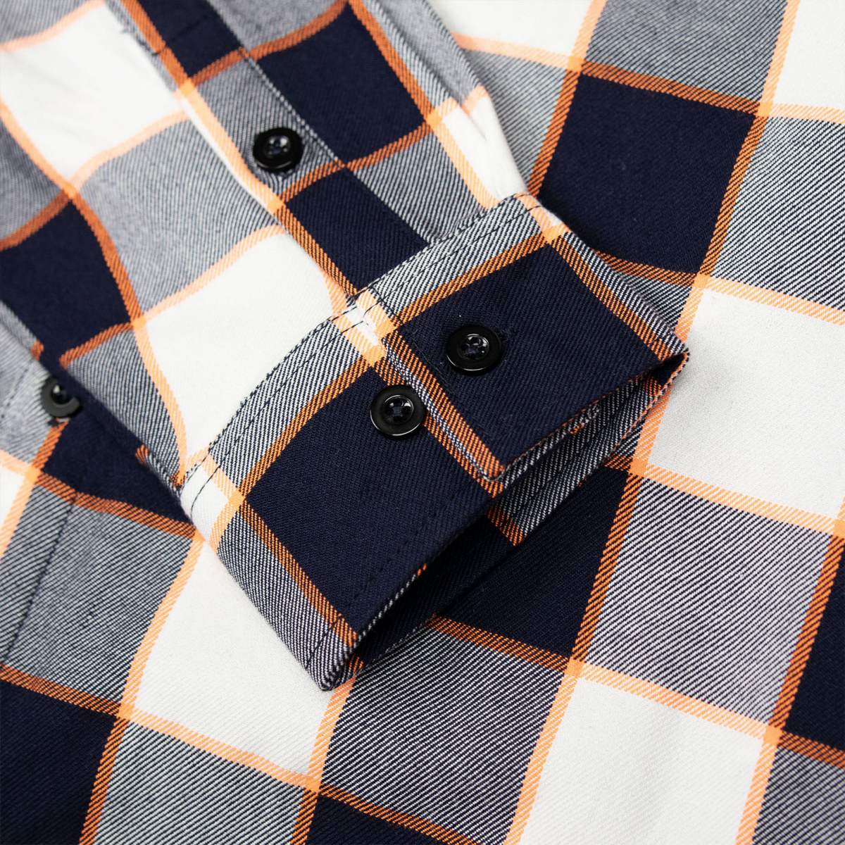MMCC Men's Alpha Navy White Orange Plaid Flannel Shirt - 100% Cotton with Microfiber Wipe Panel - MMC11604