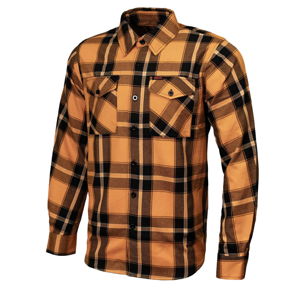 MMCC Deadbolt Men's Mustard Black White Plaid Flannel Shirt - 100% Cotton with Microfiber Wipe Panel - MMC11620