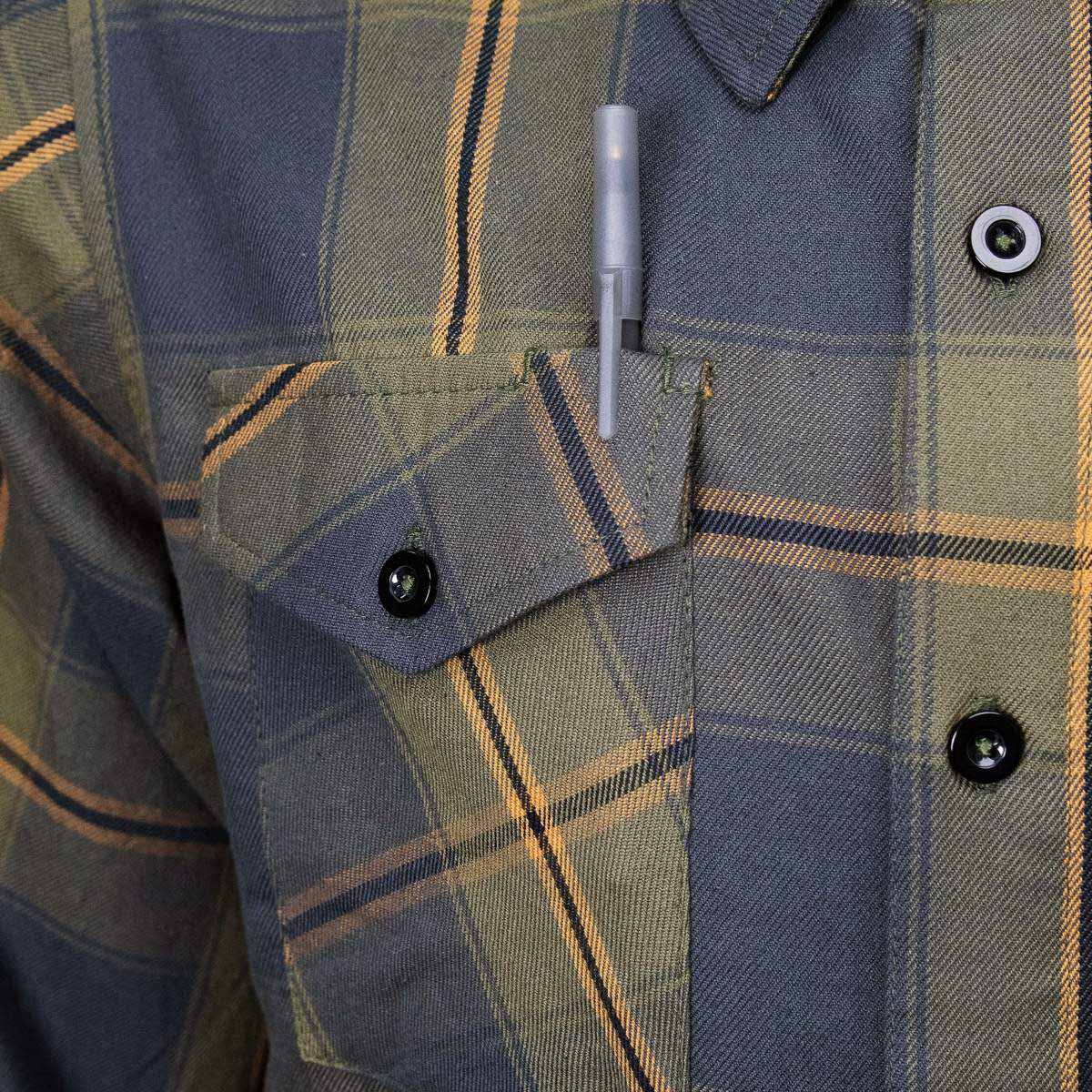 MMCC Garrison Men's Olive Gray Black Plaid Flannel Shirt - 100% Cotton Long Sleeve Button-Up - MMC11621