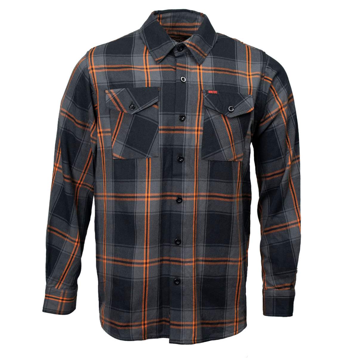 MMCC Burnline Men's Black Gray Orange Plaid Flannel Shirt - 100% Cotton Long Sleeve Button-Up - MMC11623