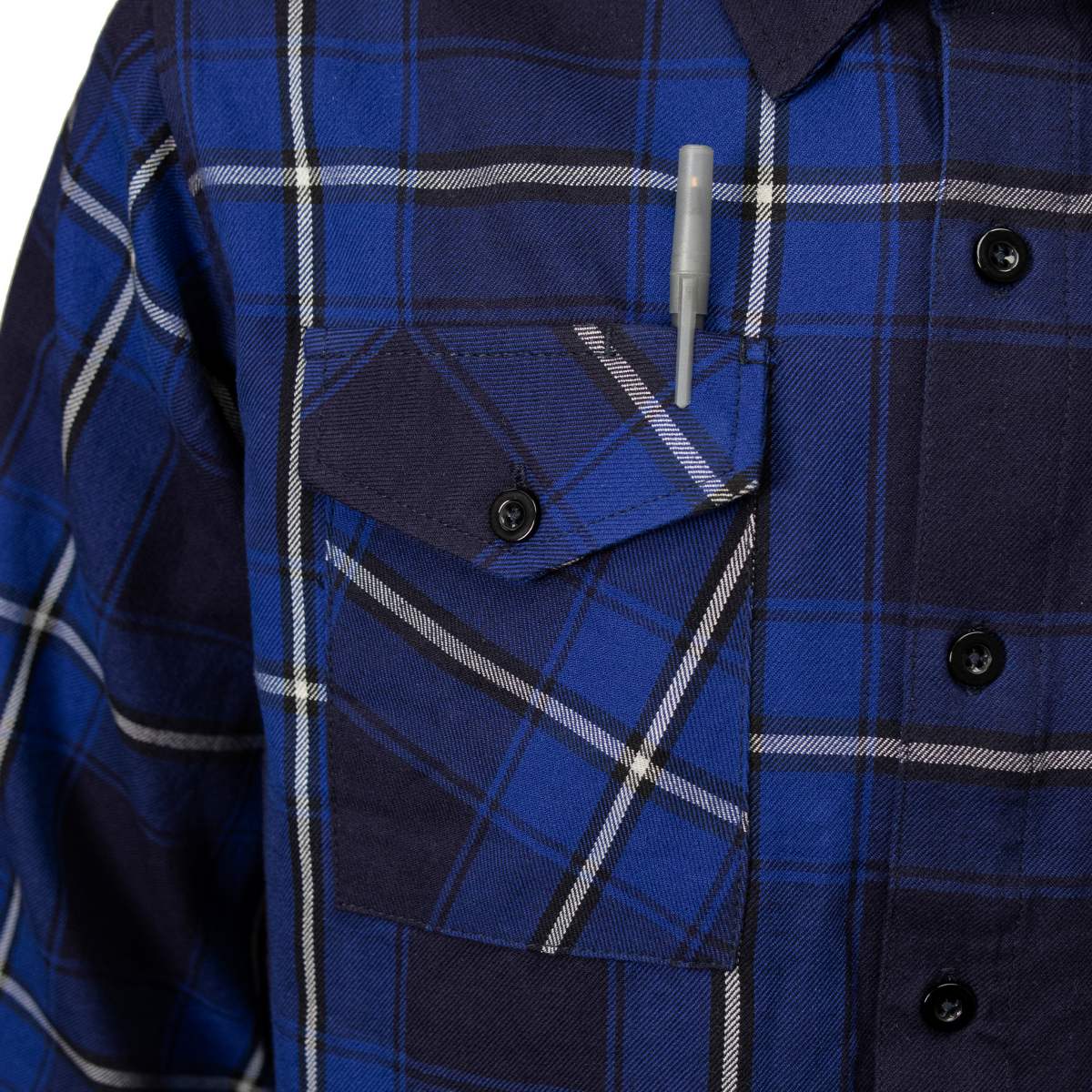 MMCC Blue Wire Men's Navy Blue White Plaid Flannel Shirt - 100% Cotton Long Sleeve Button-Up - MMC11624
