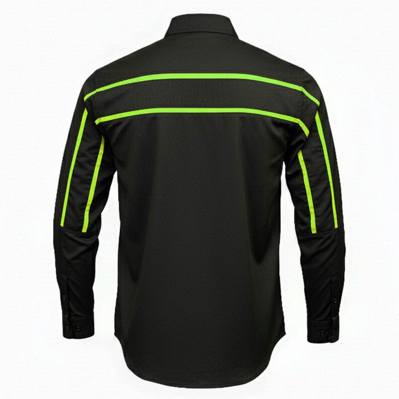 MMCC Men's Octane Long Sleeve Mechanic Shirt - Black with Neon Green Stripe - 50-50 Cotton Poly - MMCC16004