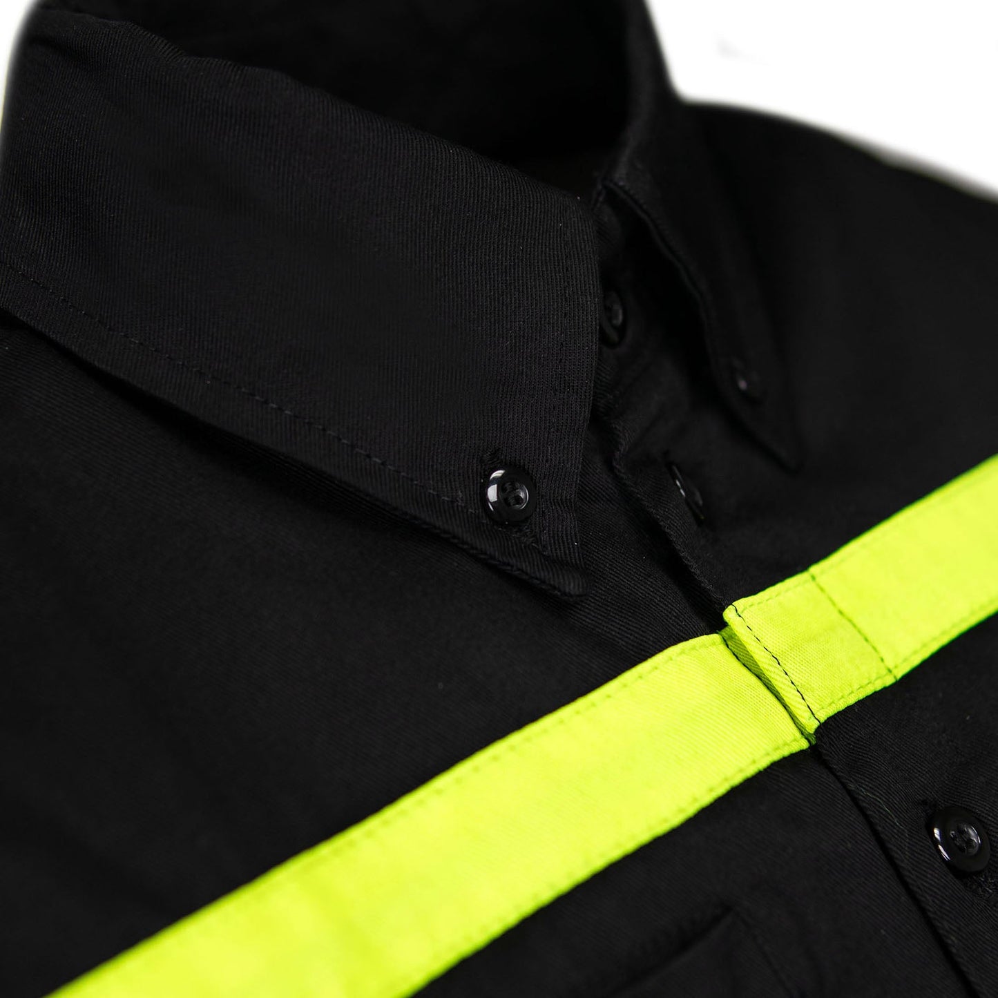 MMCC Men's Petrol Mechanic Button Up Shop Shirt, Reflective Strip, 2-Chest Pockets - Black-Neon Green - MMC16005