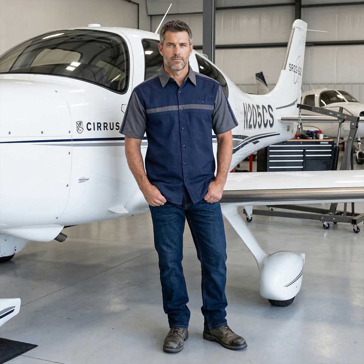 MMCC Men's Pit Line Mechanic Button Up Shirt - Dual Chest Pockets - Microfiber Panel - Rider Ready - MMC16027