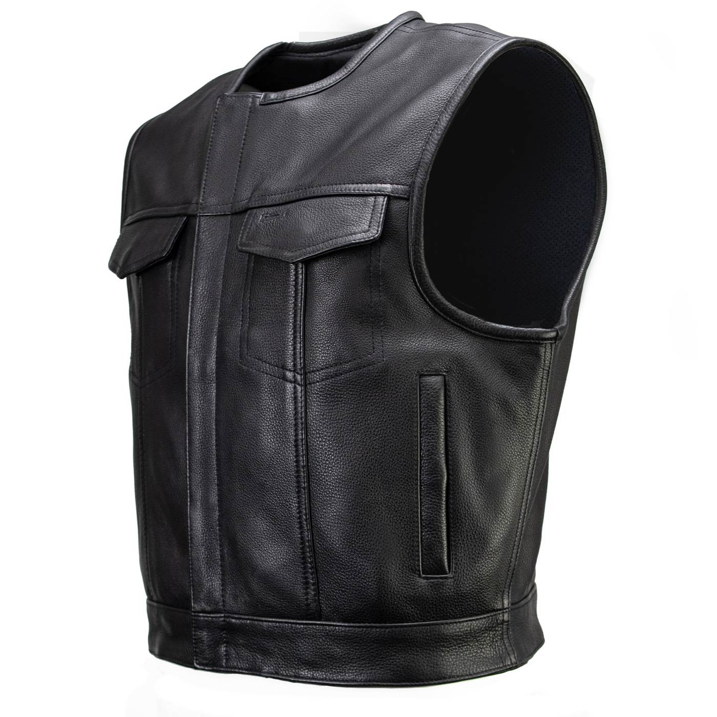 Milwaukee Motorcycle Clothing Co. Men's Low-Key Premium Black Leather Club Style Biker Vest MMC30000