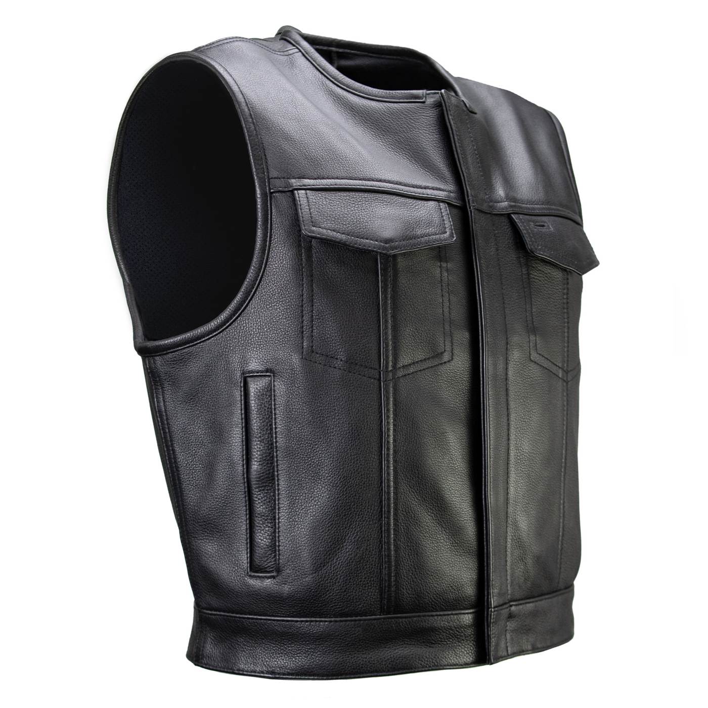 Milwaukee Motorcycle Clothing Co. Men's Low-Key Premium Black Leather Club Style Biker Vest MMC30000