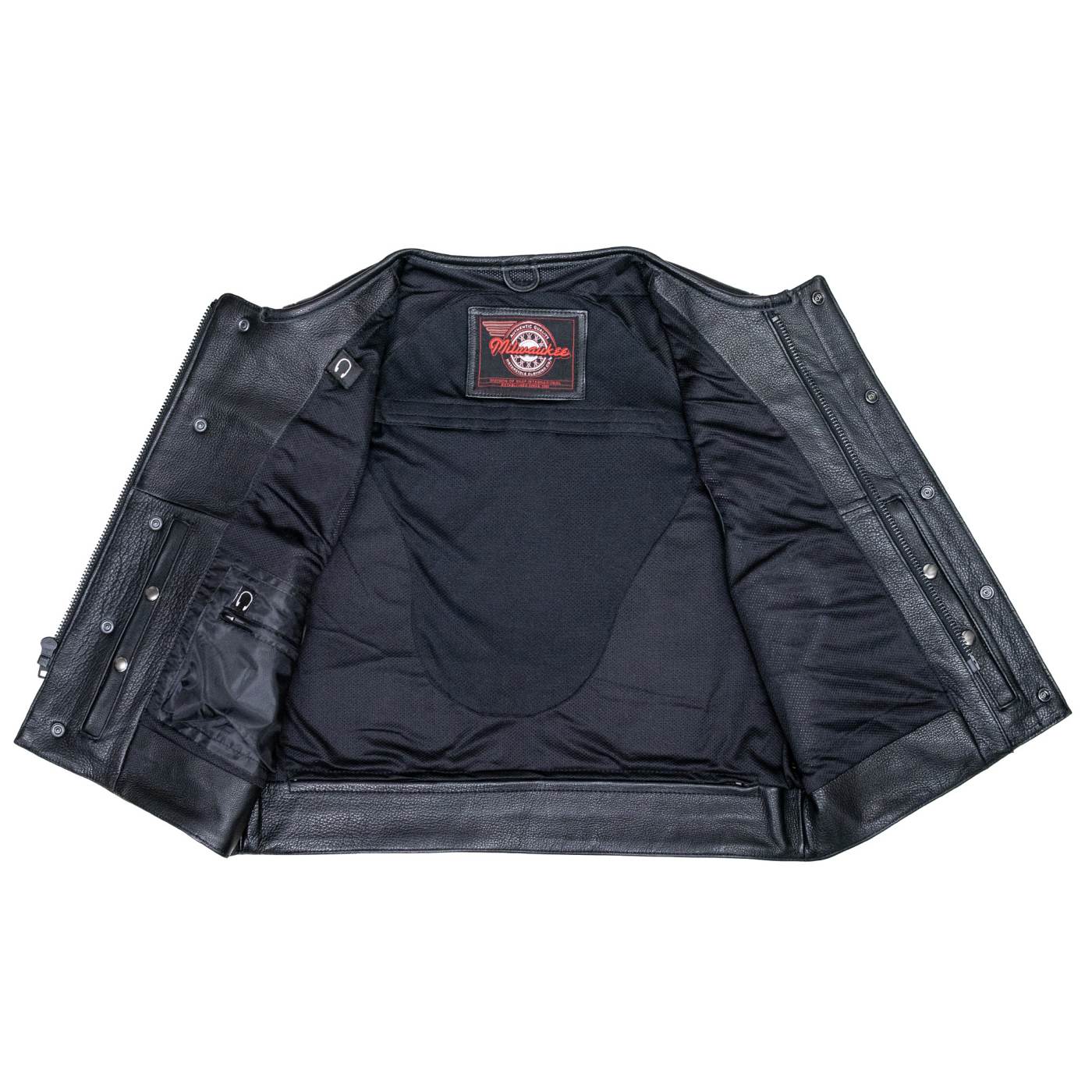 Milwaukee Motorcycle Clothing Co. Men's Low-Key Premium Black Leather Club Style Biker Vest MMC30000