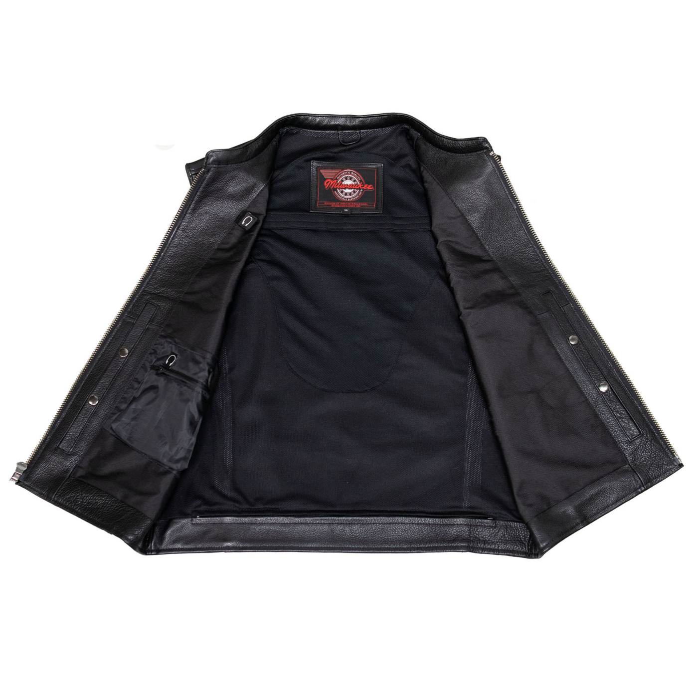 Milwaukee Motorcycle Clothing Co. Men's Rocker Black Leather Premium Club Style Riders Vest MMC30002