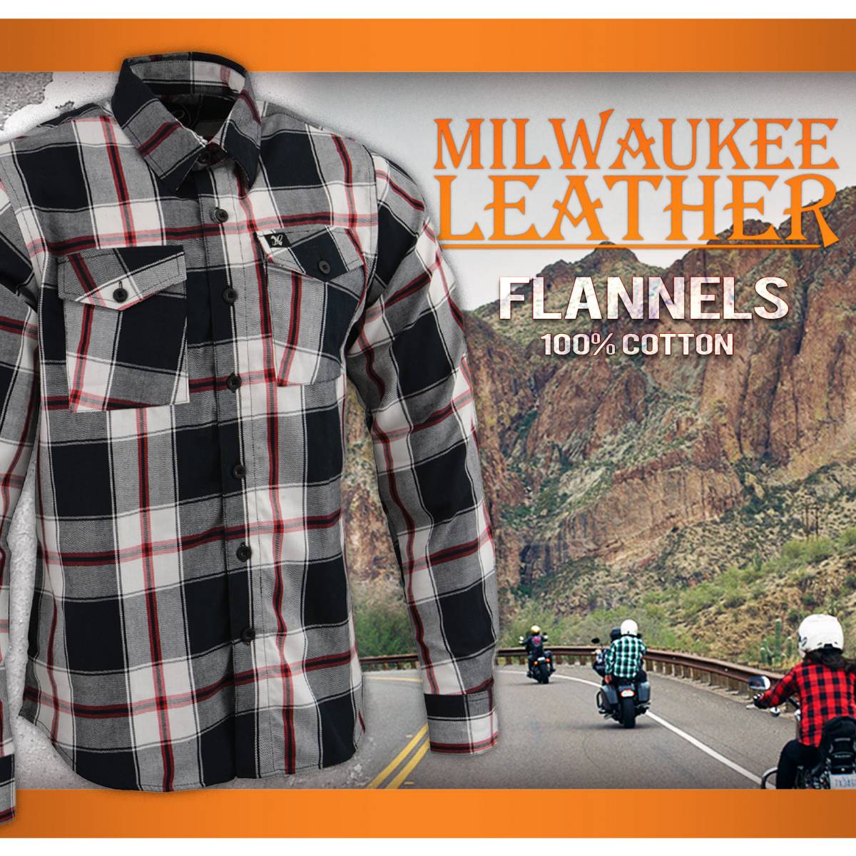 Milwaukee Leather Men's Flannel Plaid Shirt Black and White with Red Long Sleeve Cotton Button Down Shirt MNG11625