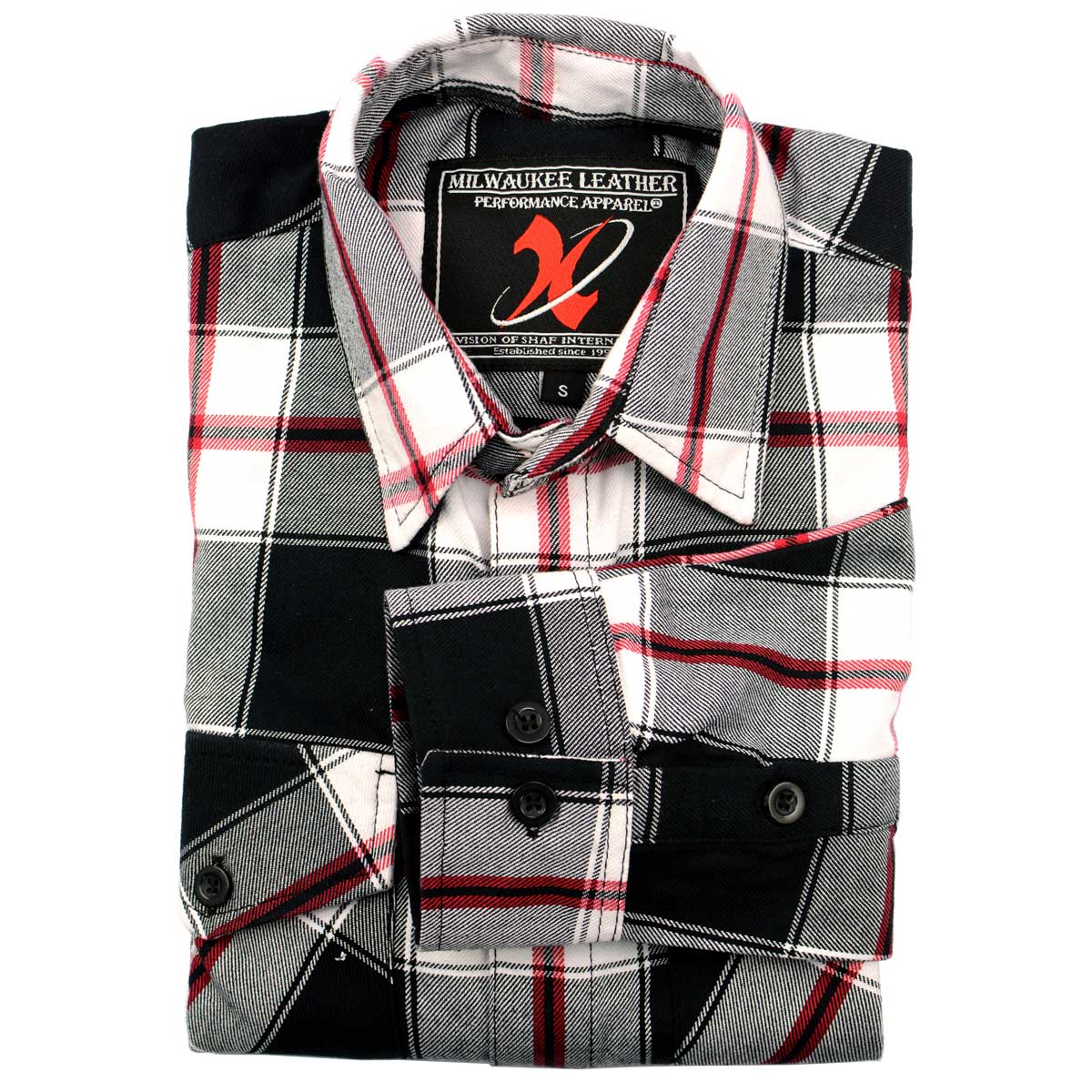 Milwaukee Leather MNG11625 Men's Flannel Plaid Black and White with Red Long Sleeve Cotton Button Down Shirt - Black/White/Red / 2X-Large Milwaukee Leather MNG11625 Men's Flannel Plaid Black and White with Red Long Sleeve Cotton Button Down Shirt - Black/White/Red / 2X-Large