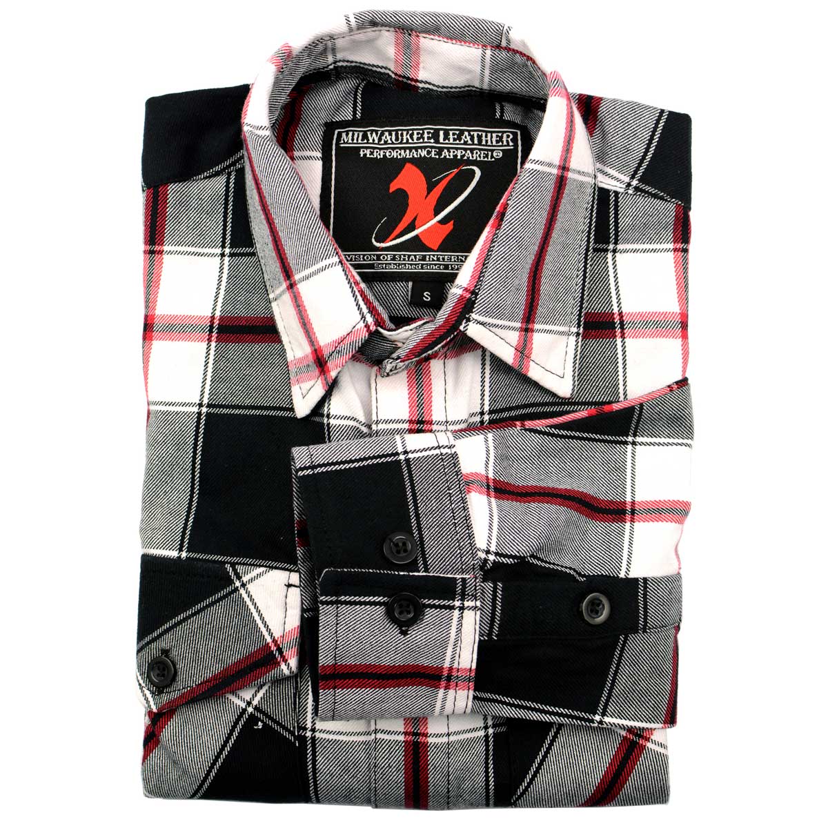 Milwaukee Leather Men's Flannel Plaid Shirt Black and White with Red Long Sleeve Cotton Button Down Shirt MNG11625