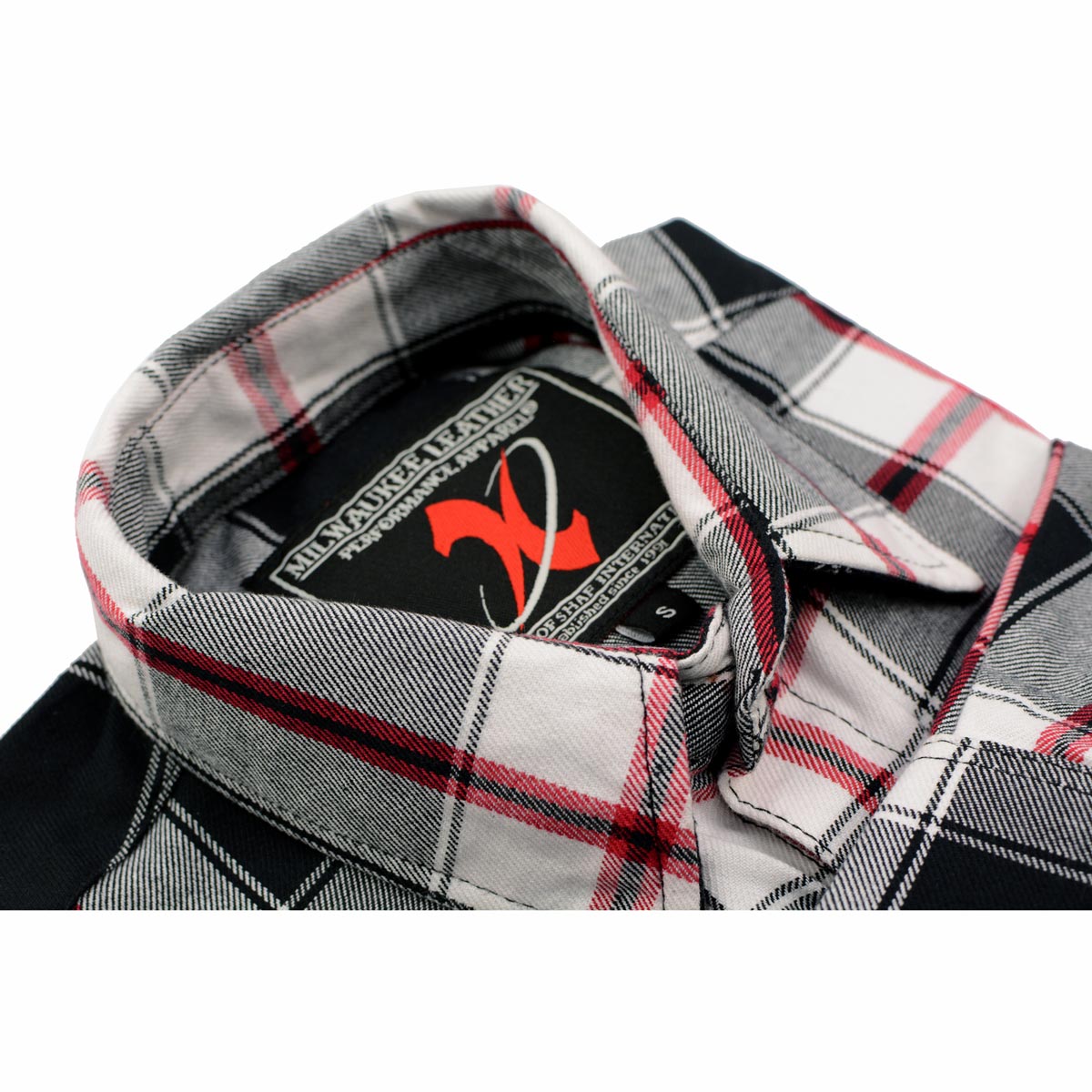 Milwaukee Leather Men's Flannel Plaid Shirt Black and White with Red Long Sleeve Cotton Button Down Shirt MNG11625