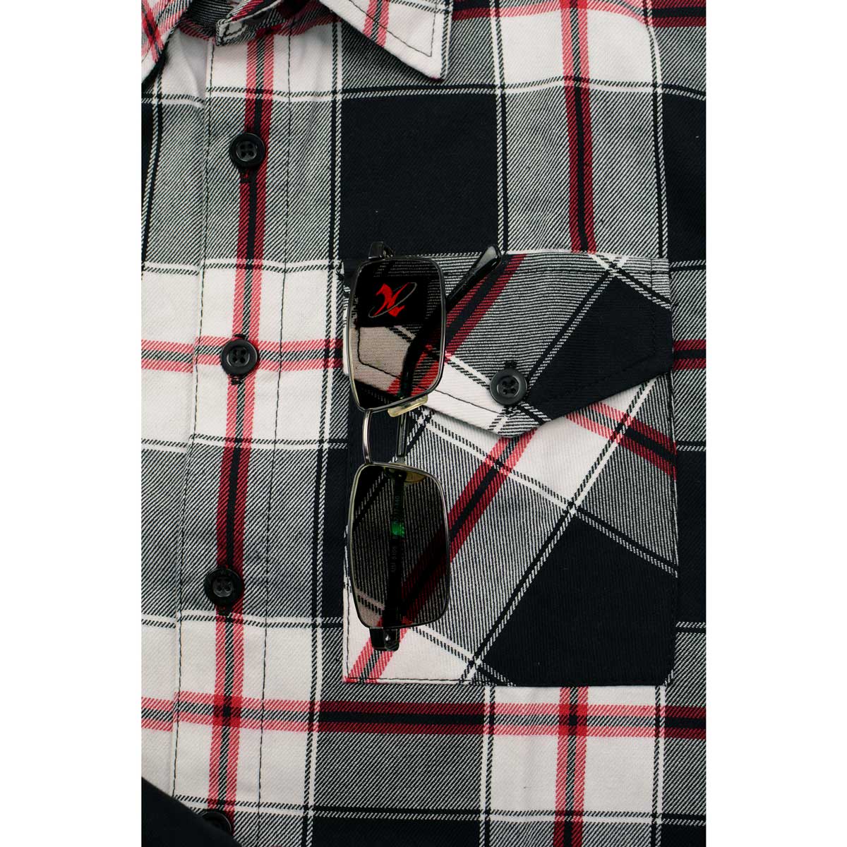 Milwaukee Leather Men's Flannel Plaid Shirt Black and White with Red Long Sleeve Cotton Button Down Shirt MNG11625