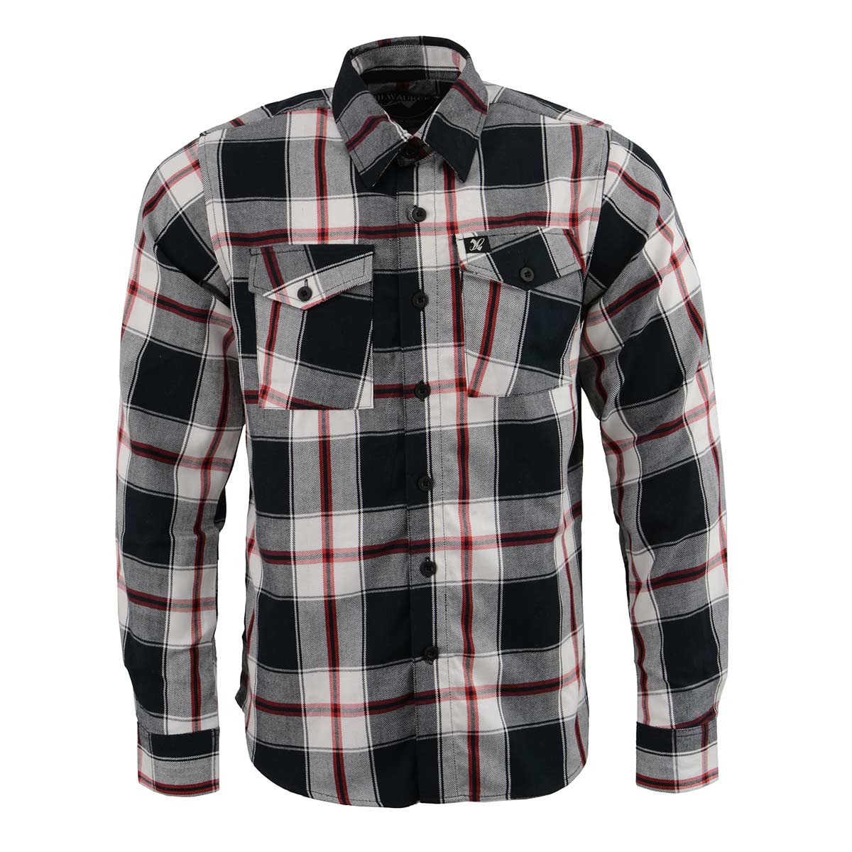 Milwaukee Leather MNG11625 Men's Flannel Plaid Black and White with Red Long Sleeve Cotton Button Down Shirt - Black/White/Red / 2X-Large Milwaukee Leather MNG11625 Men's Flannel Plaid Black and White with Red Long Sleeve Cotton Button Down Shirt - Black/White/Red / 2X-Large