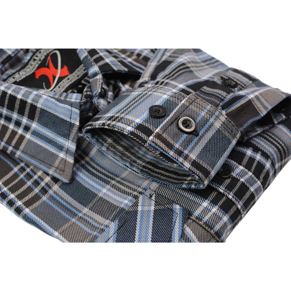 Milwaukee Leather Men's Flannel Plaid Shirt Black and White with Blue Long Sleeve Cotton Button Down Shirt MNG11626