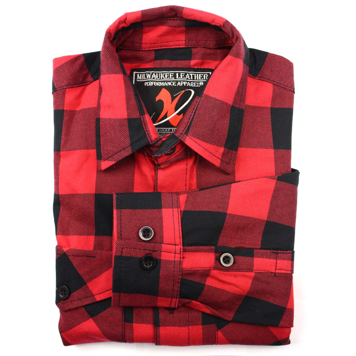 Milwaukee Leather Men's Flannel Plaid Shirt Black and Red Long Sleeve Cotton Button Down Shirt MNG11631