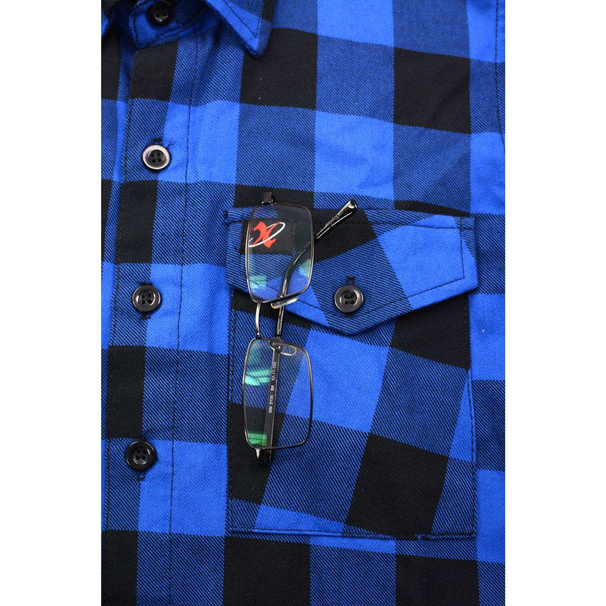 Milwaukee Leather MNG11634 Men's Black and Blue Flannel Plaid Long Sleeve Cotton Button Down Shirt