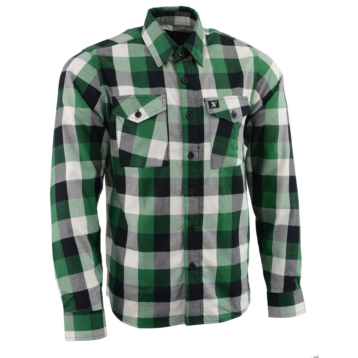 Milwaukee Leather Men's Flannel Plaid Shirt Green and White Long Sleeve Cotton Button Down Shirt MNG11636