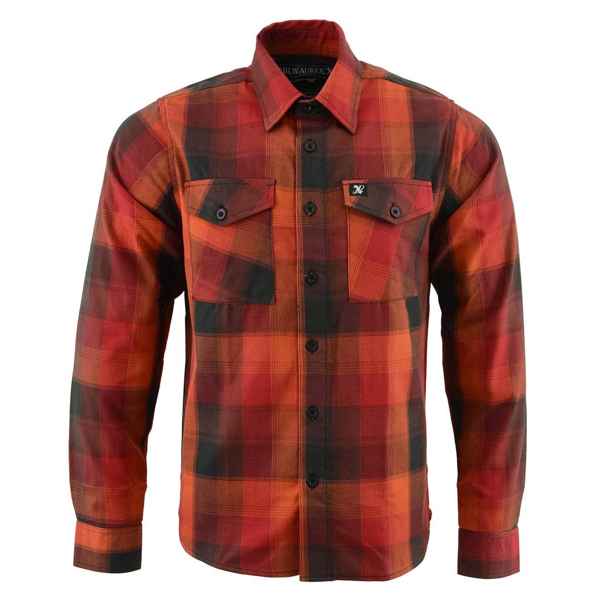 Milwaukee Leather Men's Flannel Plaid Shirt Orange with Red and Black Long Sleeve Cotton Button Down Shirt MNG11641