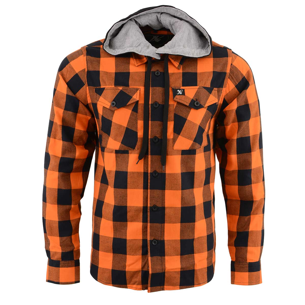 Milwaukee Leather Men's Flannel Plaid Shirt Orange and Black Long Sleeve Cotton Button Down with Hoodie MNG11642