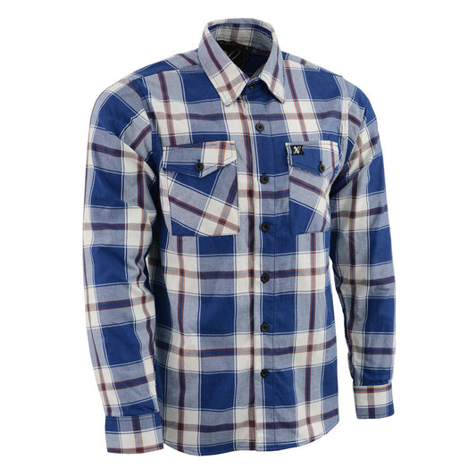 Milwaukee Leather Men's Flannel Plaid Shirt Blue White and Maroon Long Sleeve Cotton Button Down Shirt MNG11645