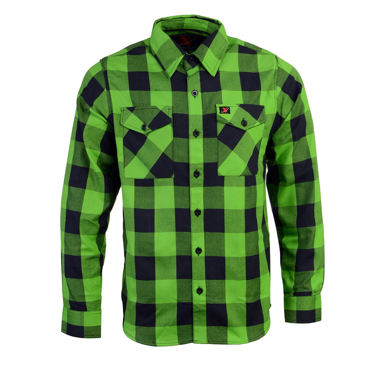 Milwaukee Leather MNG11656 Men's Flannel Plaid Shirt Black and Neon-Green Long Sleeve Cotton Button Down Shirt