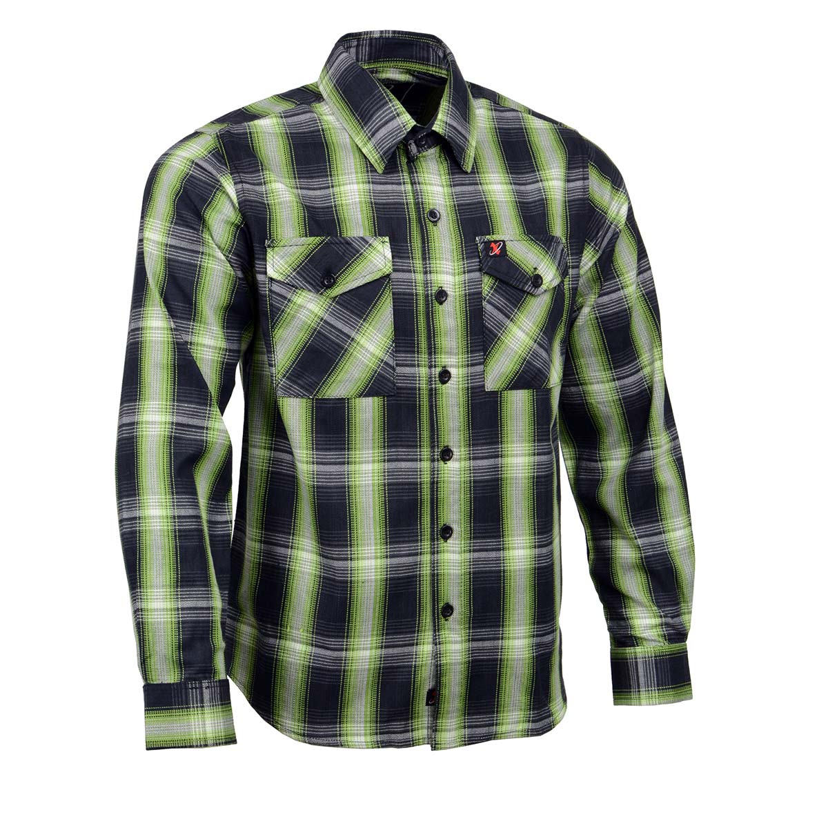 Milwaukee Leather MNG11657 Men's Black and Green with White Long Sleeve Cotton Flannel Shirt