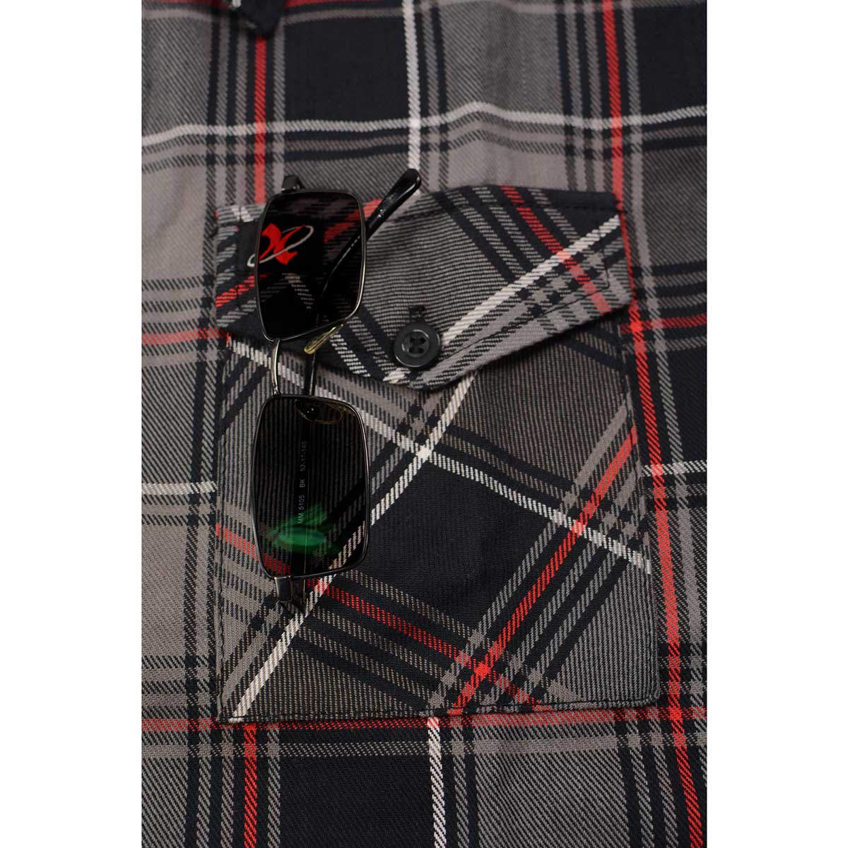 Milwaukee Leather MNG11658 Men's Black and Grey with Red Long Sleeve Cotton Flannel Shirt