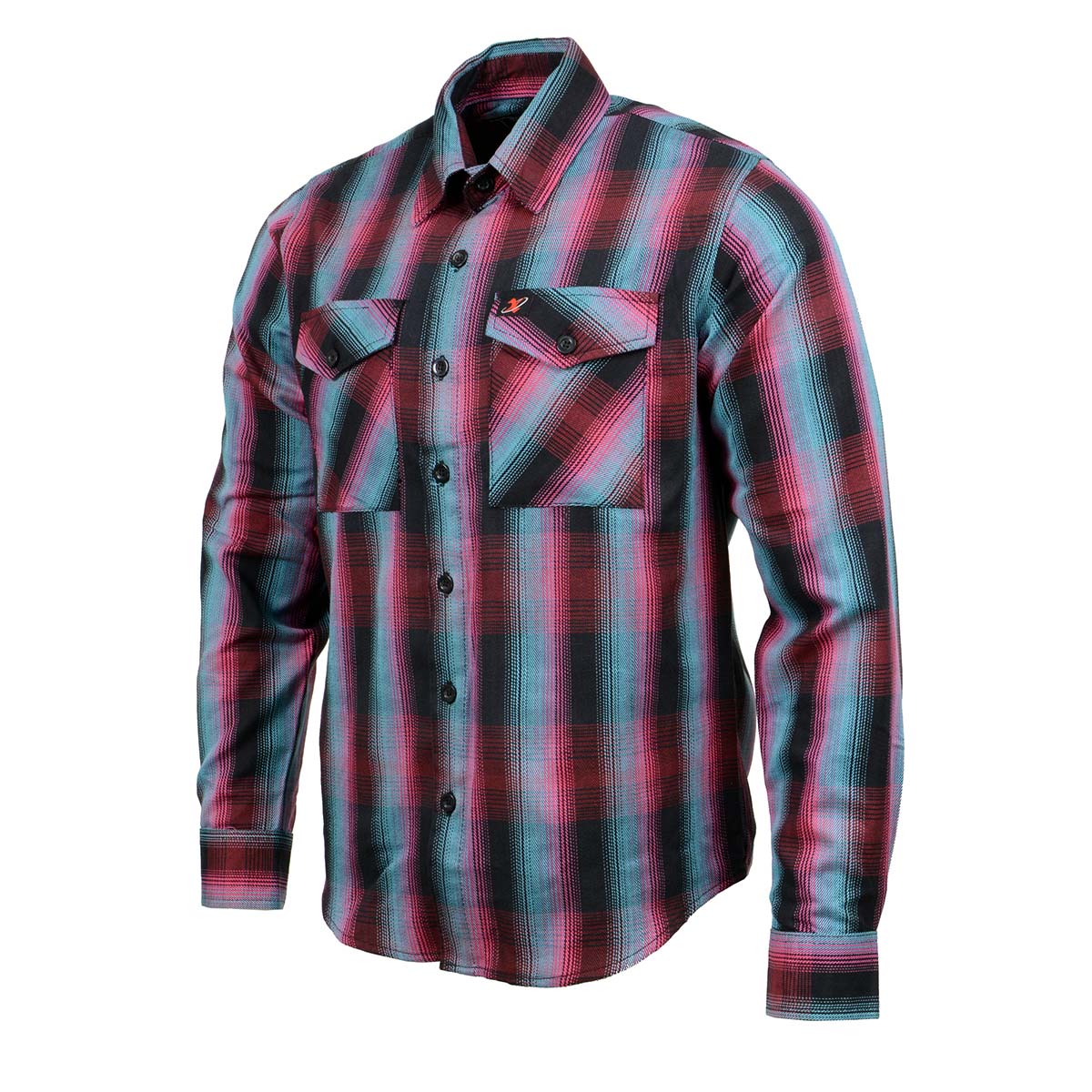 Milwaukee Leather MNG11660 Men's Black and Pink with Blue Long Sleeve Cotton Flannel Shirt