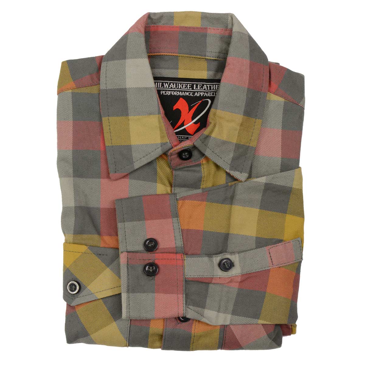 Milwaukee Leather MNG11661 Men's Gray and Red with Yellow Long Sleeve Cotton Flannel Shirt