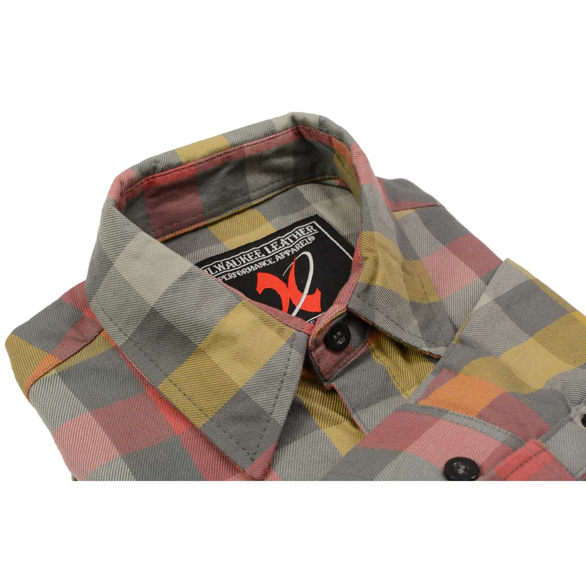 Milwaukee Leather MNG11661 Men's Gray and Red with Yellow Long Sleeve Cotton Flannel Shirt